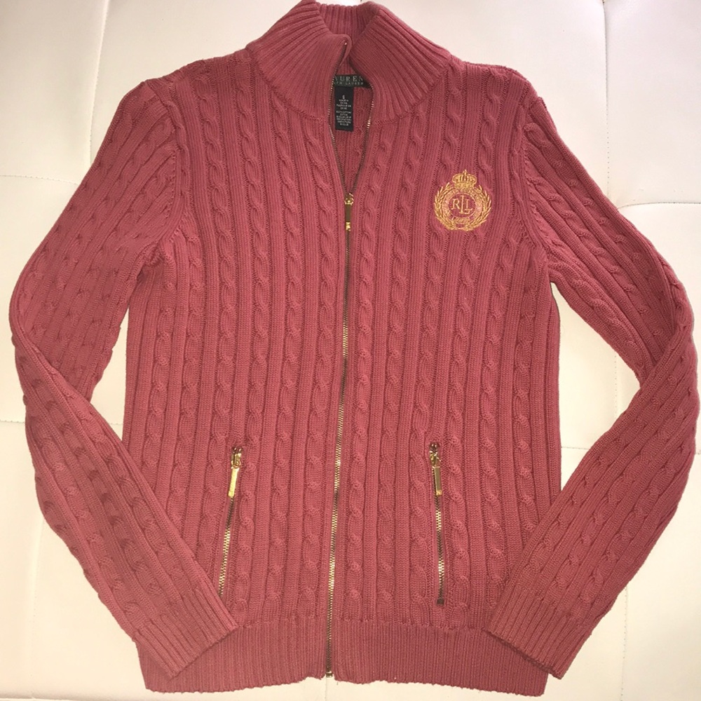 Ralph Lauren coral zip up cardigan sweater S